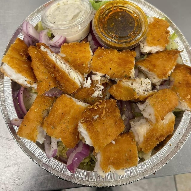 Beer Battered Haddock Gyro Bowl.