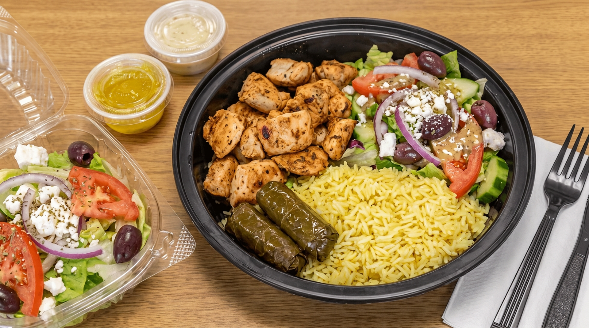 Gyros, bowls and dinner plates