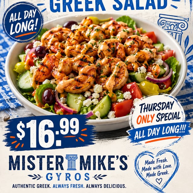 Boom Boom Shrimp Greek Salad.