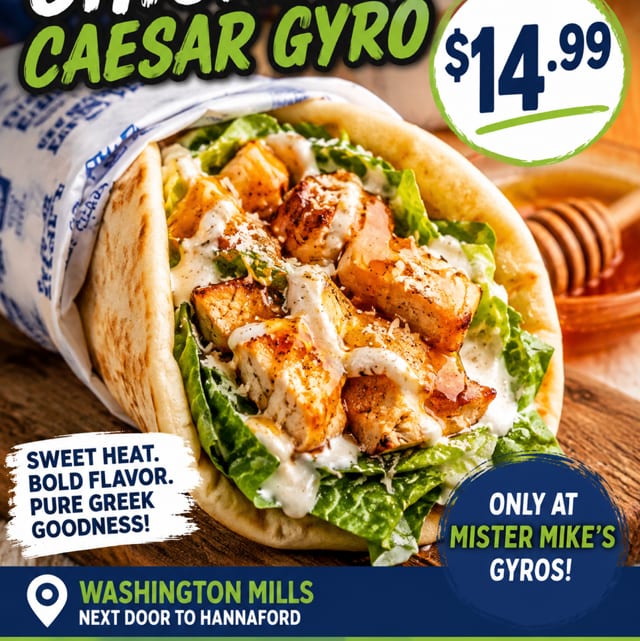 Hot Honey Chicken Caesar Gyro.