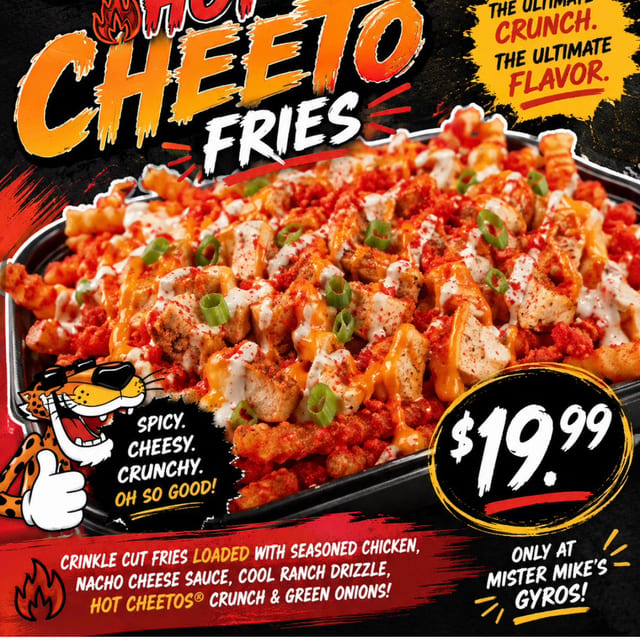 Loaded Chicken Hot Cheeto Fries.